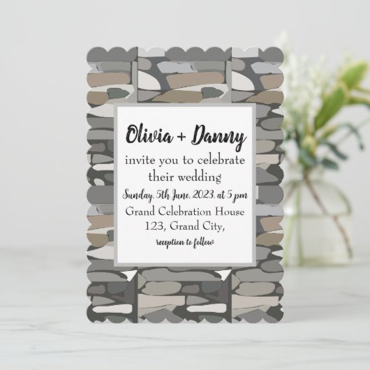 Faire-part de mariage Motif en pierre de gris Rock (Debout devant)