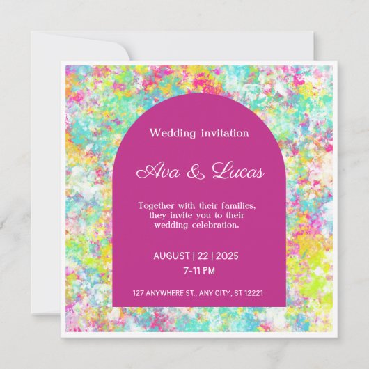 Faire-part de mariage multicolore dynamique (Devant)