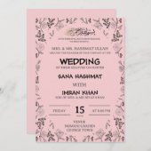Faire-part de mariage musulmane rose et noire (Devant / Derrière)
