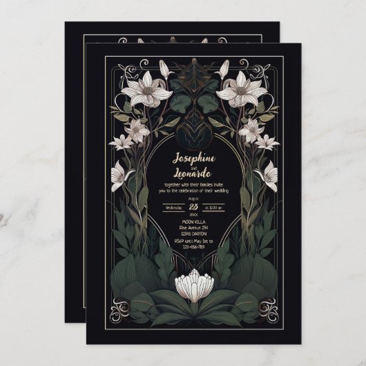 Faire-part de mariage mystique Art Nouveau foncé (Devant / Derrière)
