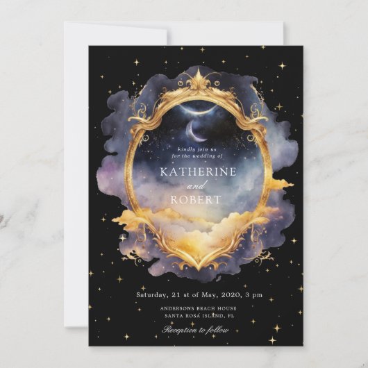 Faire-part de mariage mystique bleu azur (Devant)