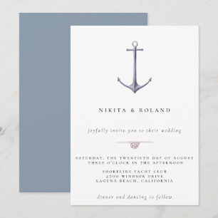 Faire-part de mariage nautique à l'ancre aquarelle