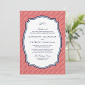 Faire-part de mariage nautique à rayures rouge et (Debout devant)