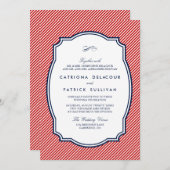 Faire-part de mariage nautique à rayures rouge et (Devant / Derrière)