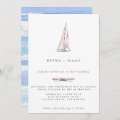 Faire-part de mariage nautique à voilier aquarelle (Devant / Derrière)