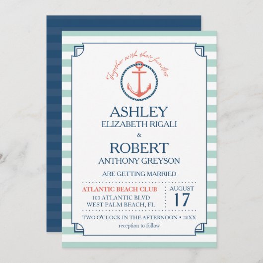 Faire-part de mariage nautique - Ancre (Devant / Derrière)