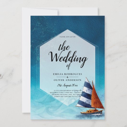 Faire-part de mariage nautique avec voilier (Devant)