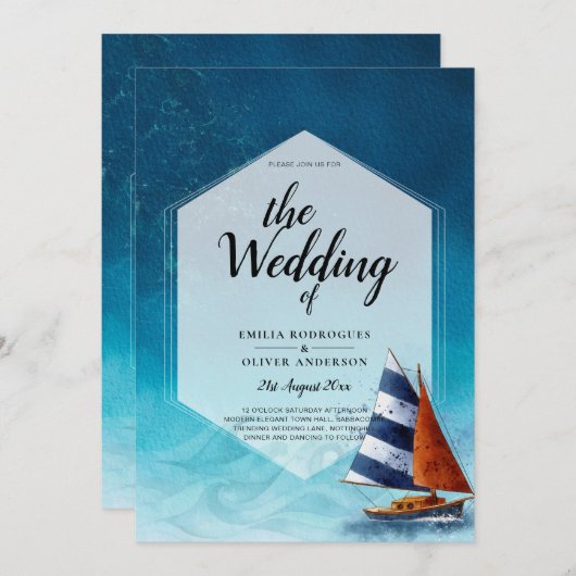 Faire-part de mariage nautique avec voilier (Devant / Derrière)