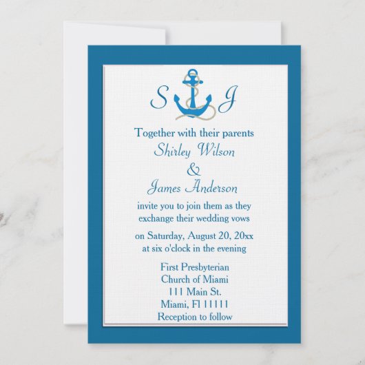 Faire-part de mariage nautique bleu (Devant)