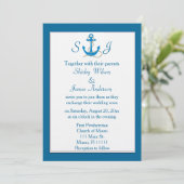Faire-part de mariage nautique bleu (Debout devant)
