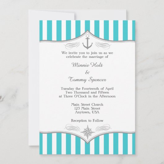Faire-part de mariage nautique bleu turquoise (Devant)