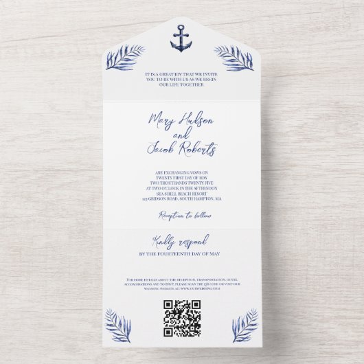 Faire-part de mariage nautique côtier (À l'intérieur)