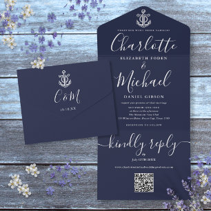 Faire-part de mariage nautique d'ancre de code QR