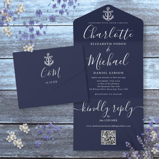 Faire-part de mariage nautique d'ancre de code QR