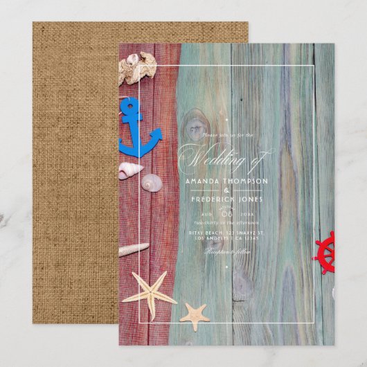 Faire-part de mariage nautique de plage rustique d (Devant / Derrière)