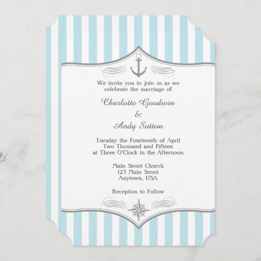 Faire-part de mariage nautique gris bleu poudre (Devant / Derrière)