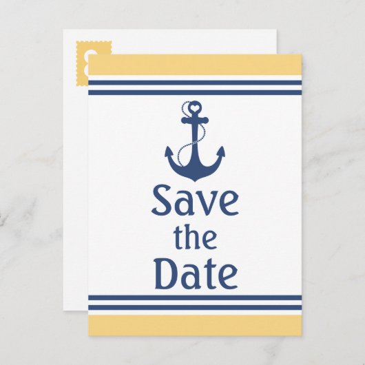 Faire-part de mariage nautique jaune et bleu (Devant / Derrière)