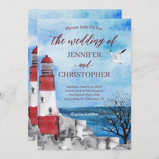 Faire-part de mariage nautique phare (Devant / Derrière)