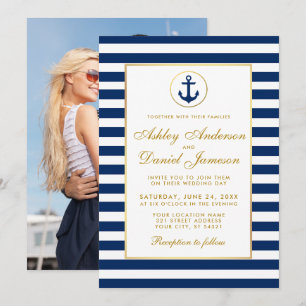 Faire-part de mariage nautique rayures bleues G ph
