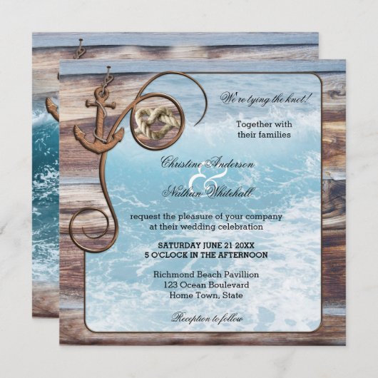 Faire-part de mariage nautique rustique Océan Bois (Devant / Derrière)