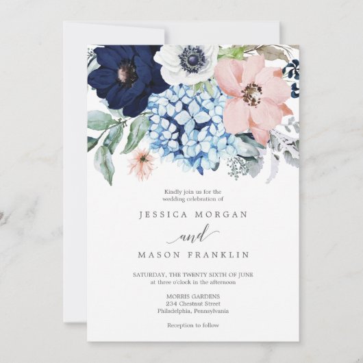 Faire-part de mariage Navy Blooms (Devant)