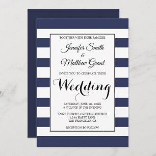 Faire-part de mariage Navy Blue and White Stripes