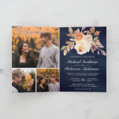 Faire-part de mariage Navy Blue avec code QR flora (Intérieur)