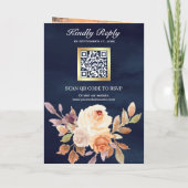 Faire-part de mariage Navy Blue avec code QR flora (Dos)