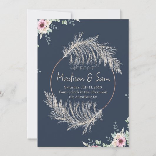 Faire-part de mariage Navy Blue & Gold Save The Da (Devant)