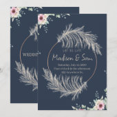 Faire-part de mariage Navy Blue & Gold Save The Da (Devant / Derrière)