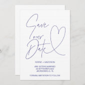 Faire-part de mariage Navy Blue Heart Save Our Dat (Devant / Derrière)