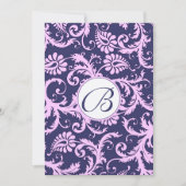 Faire-part de mariage Navy Blue & Pink Damask (Devant)