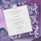 Faire-part de mariage Navy Blue & Pink Damask