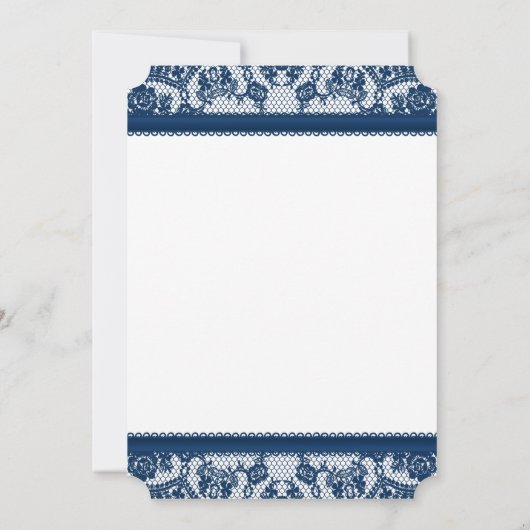 Faire-part de mariage Navy Blue & White Lace Bow (Dos)