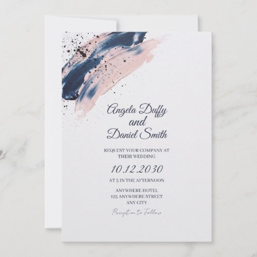 Faire-part de mariage Navy Blush Brushstroke (Devant)