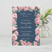 Faire-part de mariage Navy Blush Peony Eucalyptus (Debout devant)
