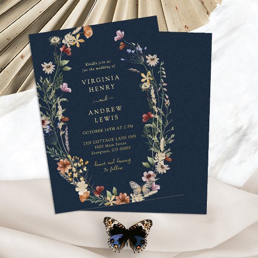 Faire-part de mariage Navy Boho Gold Foil