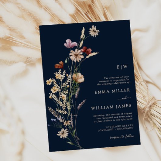 Faire-part de mariage Navy Boho Wildflowers