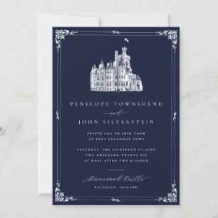 Faire-part de mariage Navy Border Illustration Châ