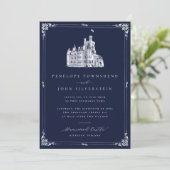 Faire-part de mariage Navy Border Illustration Châ (Debout devant)