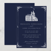 Faire-part de mariage Navy Border Illustration Châ (Devant / Derrière)