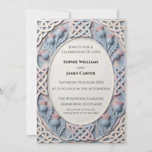 Faire-part de mariage Navy Botanical Scroll (Devant)