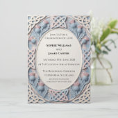 Faire-part de mariage Navy Botanical Scroll (Debout devant)