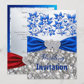 Faire-part de mariage Navy Bow Silver Diamond (Devant / Derrière)
