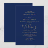 Faire-part de mariage Navy Calligraphie Dorée (Devant / Derrière)