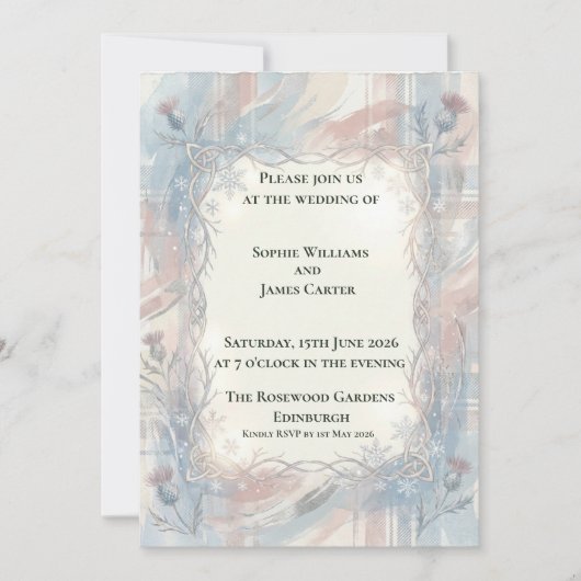 Faire-part de mariage Navy Celtic Thistle (Devant)