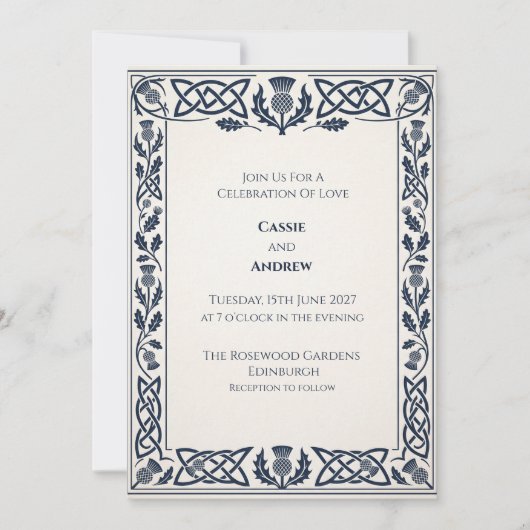 Faire-part de mariage Navy Celtic Thistle (Devant)