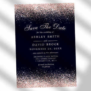 Faire-part de mariage Navy et Rose Gold Confetti