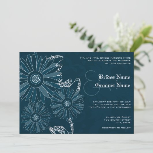 Faire-part de mariage Navy Gerber Daisy (Debout devant)