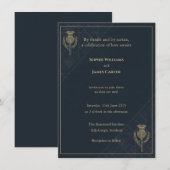 Faire-part de mariage Navy Gold Tartan Thistle Éco (Devant / Derrière)
